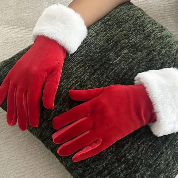 Accessories | New Red Velvet Santa Or Mrs Claus Furry Gloves | Poshmark